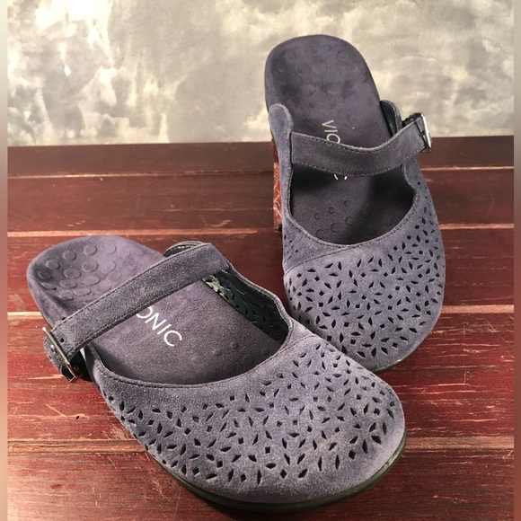 Vionic Lidia Slip- On Mules in Navy Blue Suede Leather Women's Size 6 - Picture 1 of 8